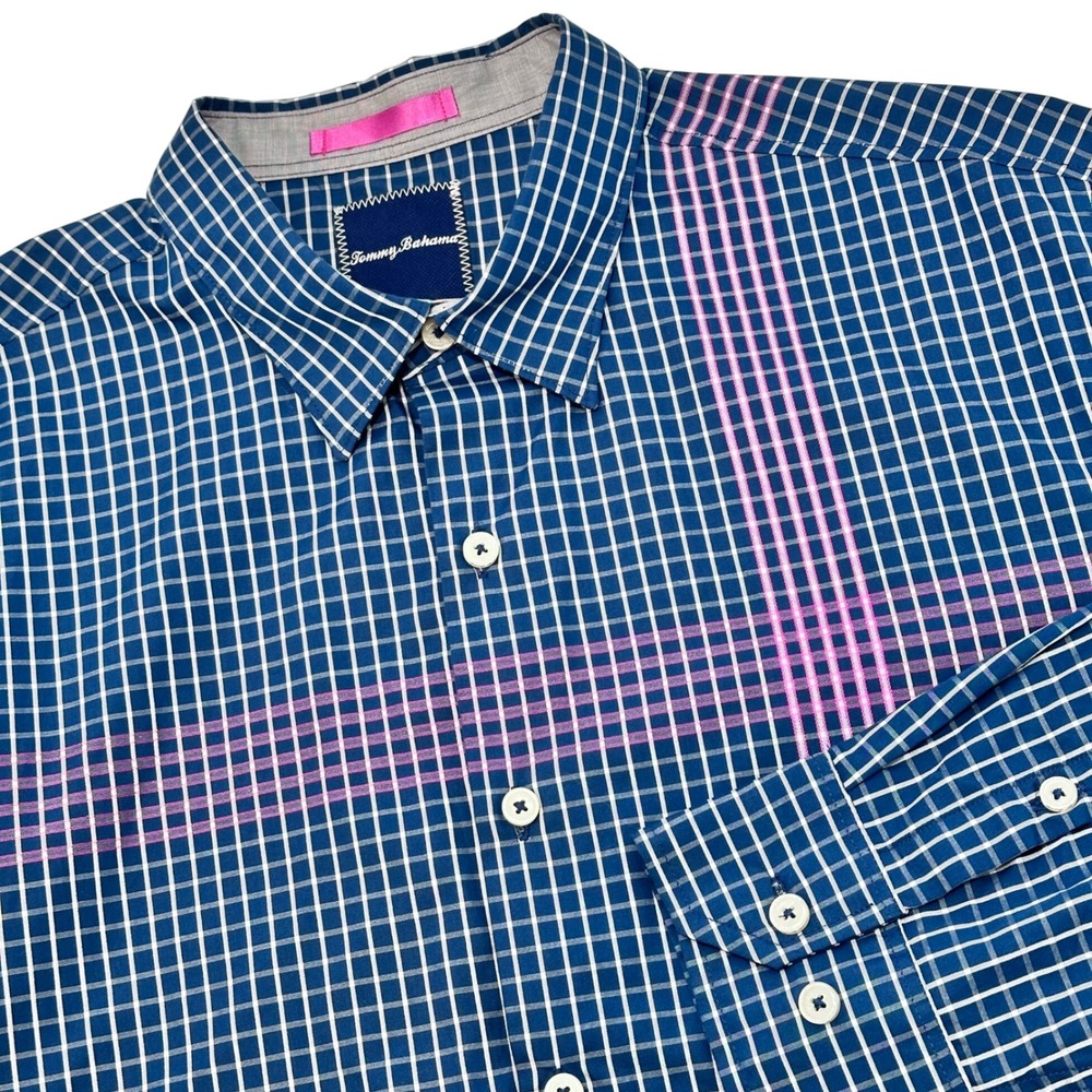 2/$30 Tommy Bahama Mens XL Plaid‎ Long Sleeve Button Down Shirt Blue Pink Cotton
